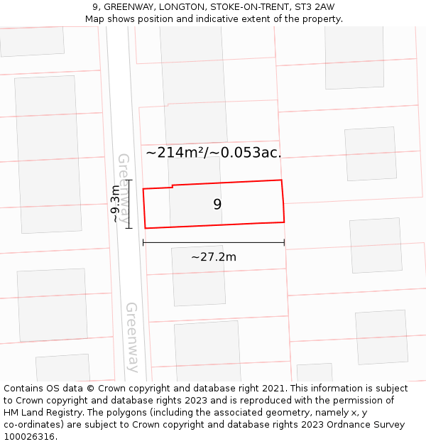 9, GREENWAY, LONGTON, STOKE-ON-TRENT, ST3 2AW: Plot and title map