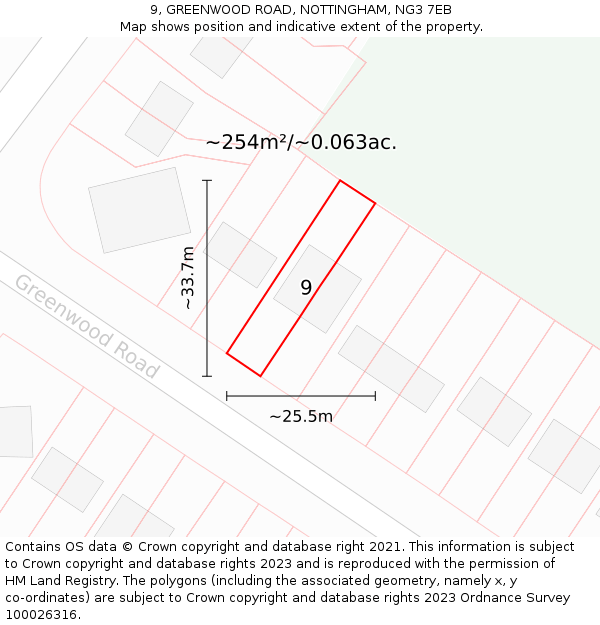 9, GREENWOOD ROAD, NOTTINGHAM, NG3 7EB: Plot and title map