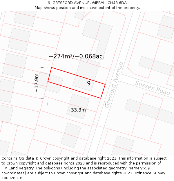 9, GRESFORD AVENUE, WIRRAL, CH48 6DA: Plot and title map