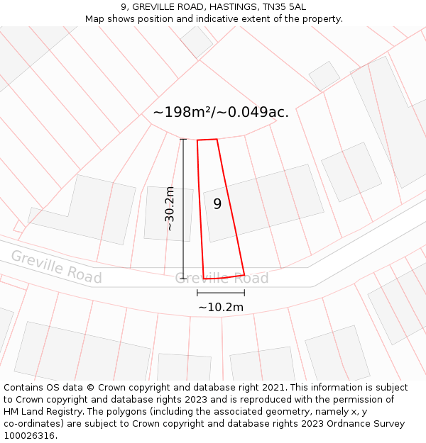 9, GREVILLE ROAD, HASTINGS, TN35 5AL: Plot and title map