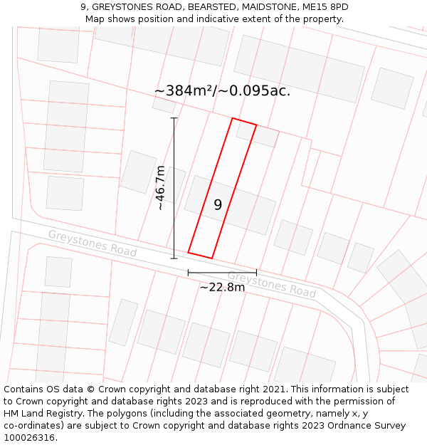 9, GREYSTONES ROAD, BEARSTED, MAIDSTONE, ME15 8PD: Plot and title map
