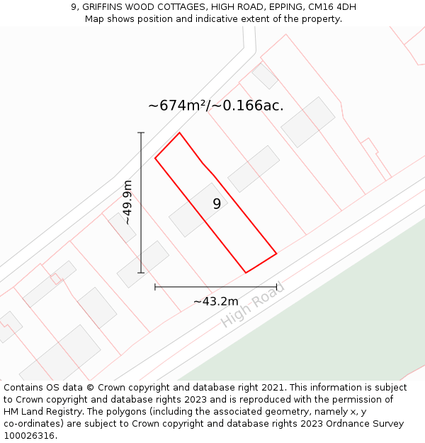 9, GRIFFINS WOOD COTTAGES, HIGH ROAD, EPPING, CM16 4DH: Plot and title map