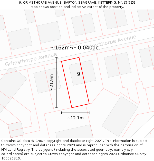 9, GRIMSTHORPE AVENUE, BARTON SEAGRAVE, KETTERING, NN15 5ZG: Plot and title map