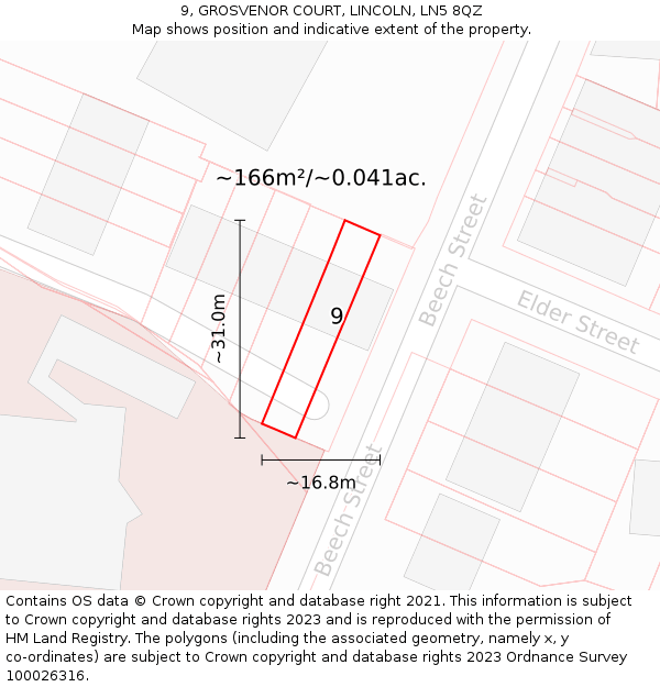 9, GROSVENOR COURT, LINCOLN, LN5 8QZ: Plot and title map