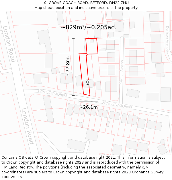9, GROVE COACH ROAD, RETFORD, DN22 7HU: Plot and title map