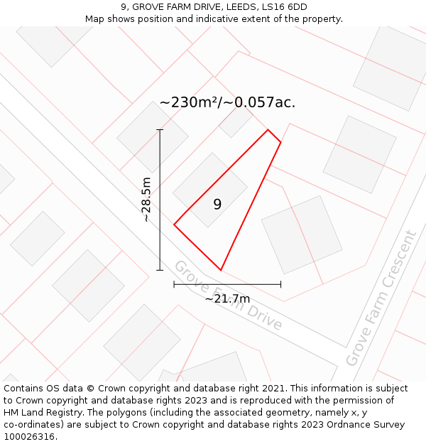 9, GROVE FARM DRIVE, LEEDS, LS16 6DD: Plot and title map