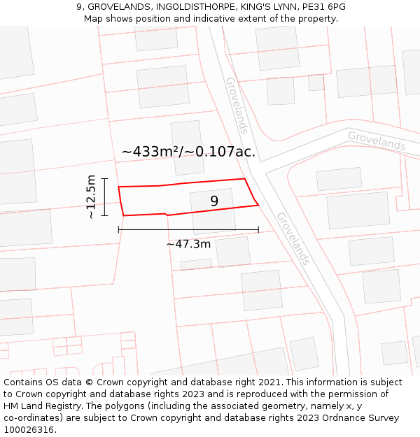 9, GROVELANDS, INGOLDISTHORPE, KING'S LYNN, PE31 6PG: Plot and title map