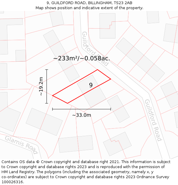 9, GUILDFORD ROAD, BILLINGHAM, TS23 2AB: Plot and title map