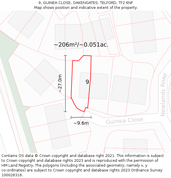 9, GUINEA CLOSE, OAKENGATES, TELFORD, TF2 6NF: Plot and title map