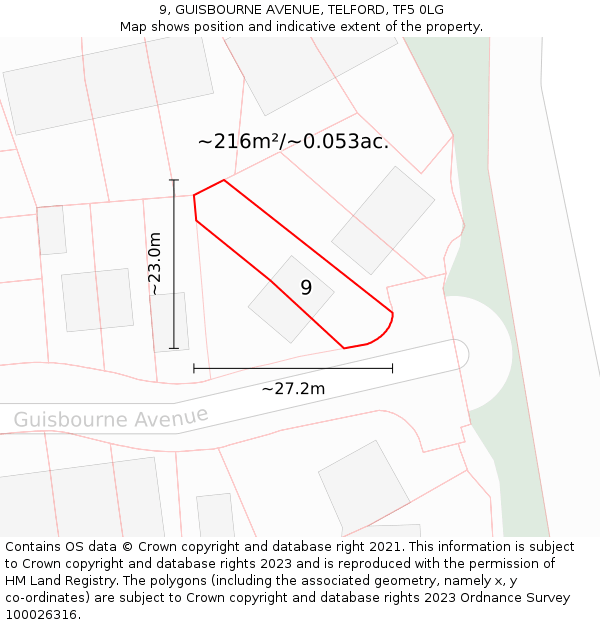 9, GUISBOURNE AVENUE, TELFORD, TF5 0LG: Plot and title map