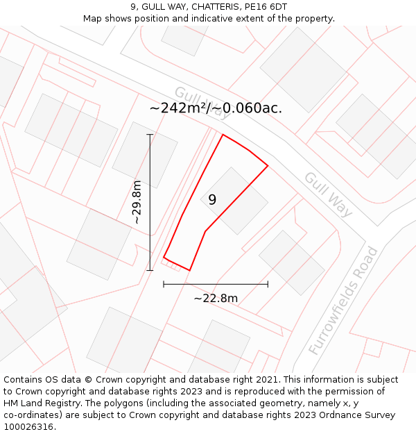 9, GULL WAY, CHATTERIS, PE16 6DT: Plot and title map