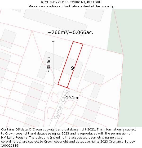 9, GURNEY CLOSE, TORPOINT, PL11 2PU: Plot and title map