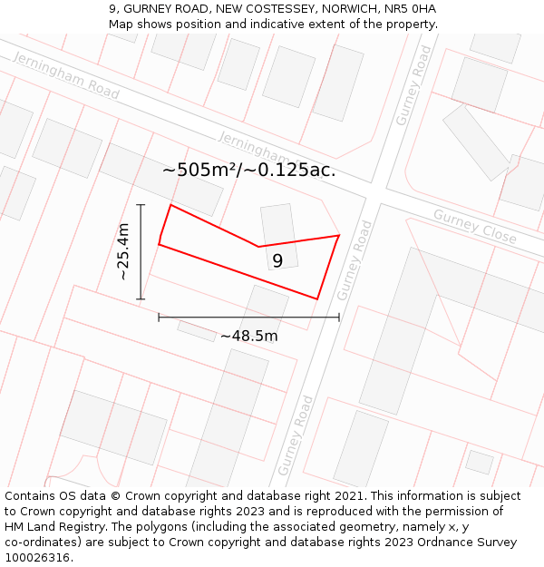 9, GURNEY ROAD, NEW COSTESSEY, NORWICH, NR5 0HA: Plot and title map