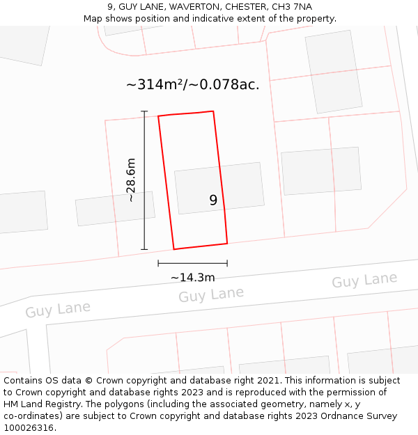 9, GUY LANE, WAVERTON, CHESTER, CH3 7NA: Plot and title map