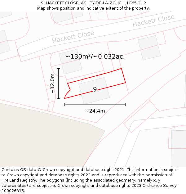 9, HACKETT CLOSE, ASHBY-DE-LA-ZOUCH, LE65 2HP: Plot and title map