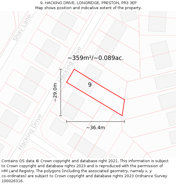 9, HACKING DRIVE, LONGRIDGE, PRESTON, PR3 3EP: Plot and title map