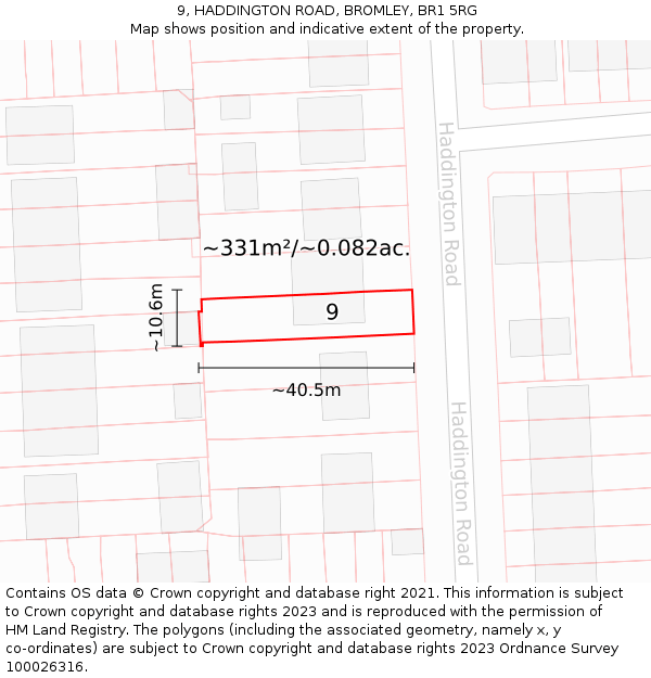 9, HADDINGTON ROAD, BROMLEY, BR1 5RG: Plot and title map