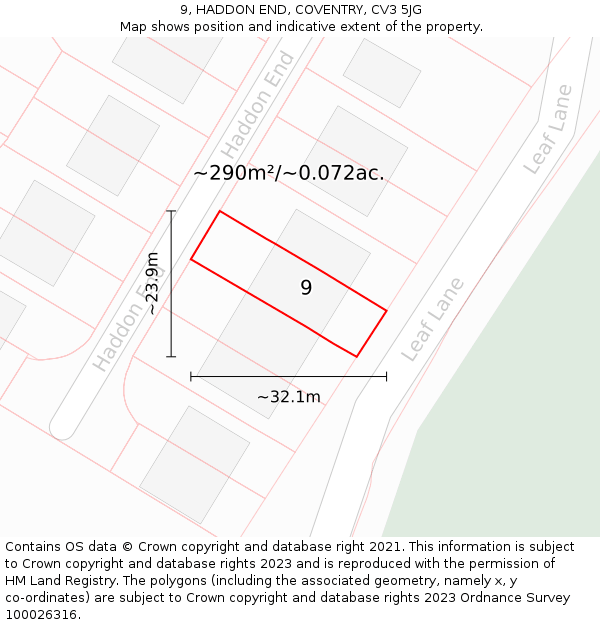9, HADDON END, COVENTRY, CV3 5JG: Plot and title map