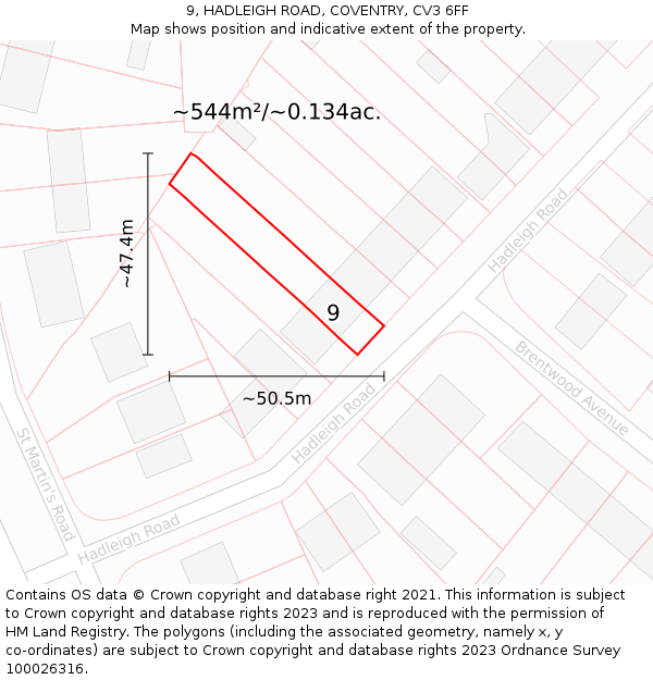 9, HADLEIGH ROAD, COVENTRY, CV3 6FF: Plot and title map