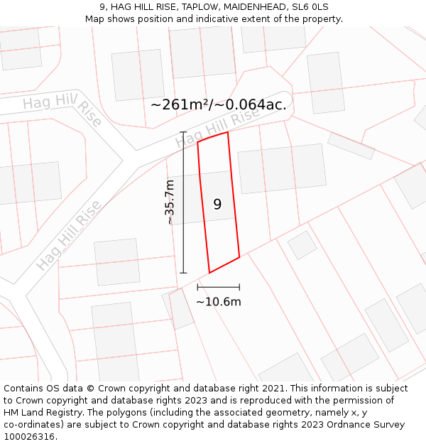 9, HAG HILL RISE, TAPLOW, MAIDENHEAD, SL6 0LS: Plot and title map