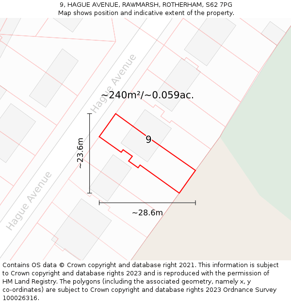 9, HAGUE AVENUE, RAWMARSH, ROTHERHAM, S62 7PG: Plot and title map