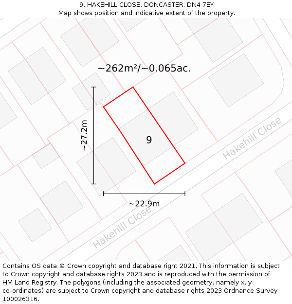 9, HAKEHILL CLOSE, DONCASTER, DN4 7EY: Plot and title map