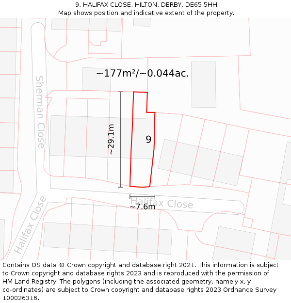 9, HALIFAX CLOSE, HILTON, DERBY, DE65 5HH: Plot and title map