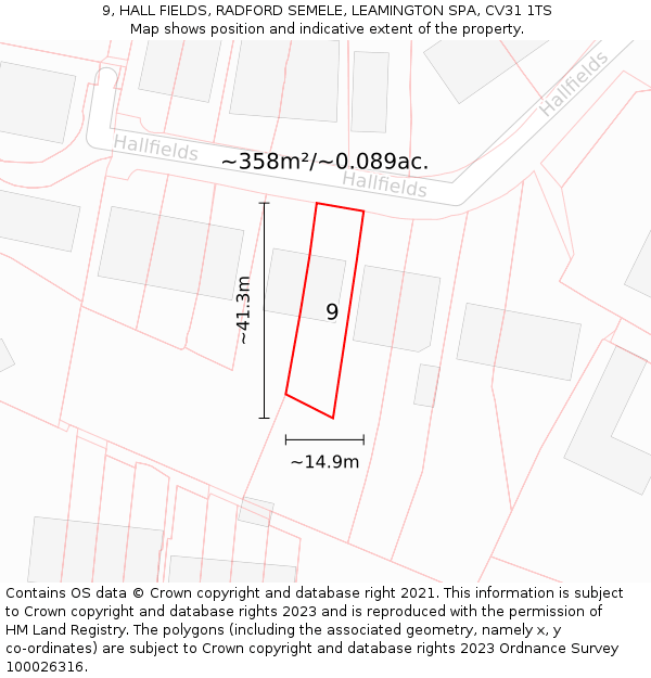 9, HALL FIELDS, RADFORD SEMELE, LEAMINGTON SPA, CV31 1TS: Plot and title map