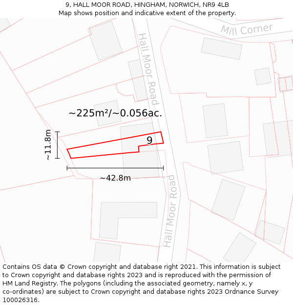 9, HALL MOOR ROAD, HINGHAM, NORWICH, NR9 4LB: Plot and title map