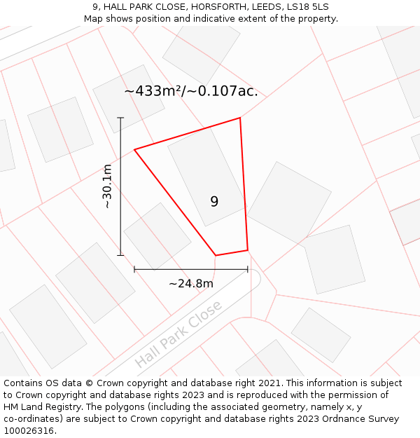 9, HALL PARK CLOSE, HORSFORTH, LEEDS, LS18 5LS: Plot and title map