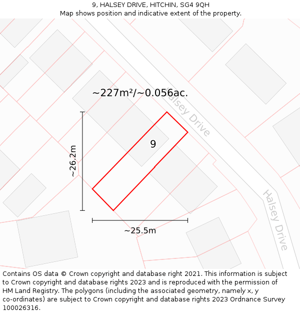 9, HALSEY DRIVE, HITCHIN, SG4 9QH: Plot and title map