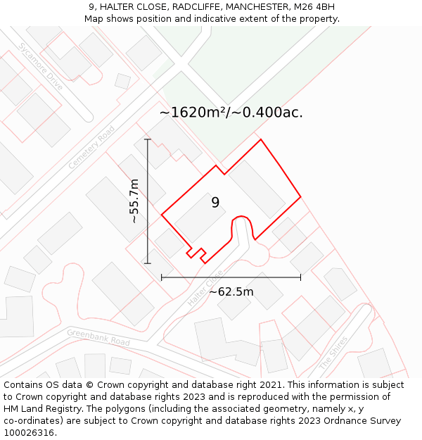 9, HALTER CLOSE, RADCLIFFE, MANCHESTER, M26 4BH: Plot and title map
