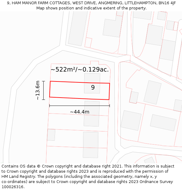 9, HAM MANOR FARM COTTAGES, WEST DRIVE, ANGMERING, LITTLEHAMPTON, BN16 4JF: Plot and title map