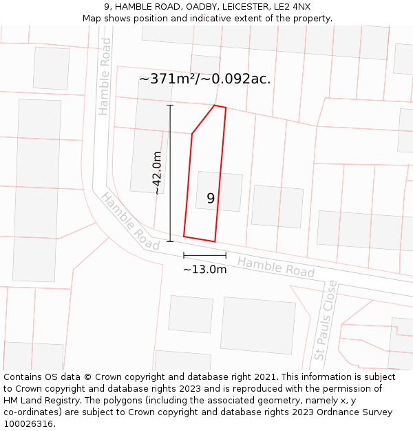 9, HAMBLE ROAD, OADBY, LEICESTER, LE2 4NX: Plot and title map