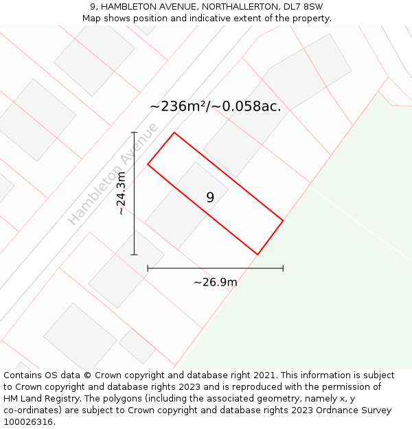 9, HAMBLETON AVENUE, NORTHALLERTON, DL7 8SW: Plot and title map