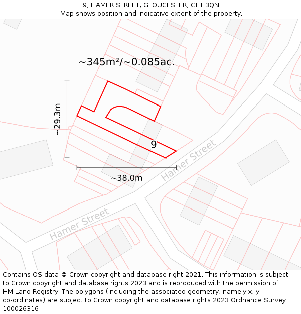 9, HAMER STREET, GLOUCESTER, GL1 3QN: Plot and title map
