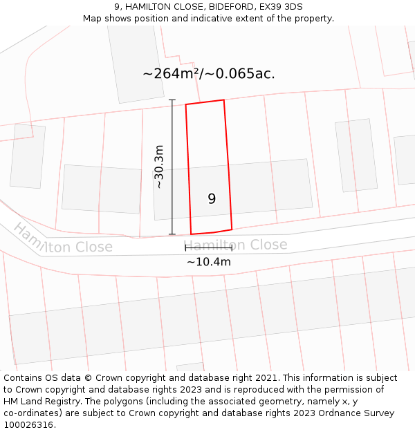 9, HAMILTON CLOSE, BIDEFORD, EX39 3DS: Plot and title map