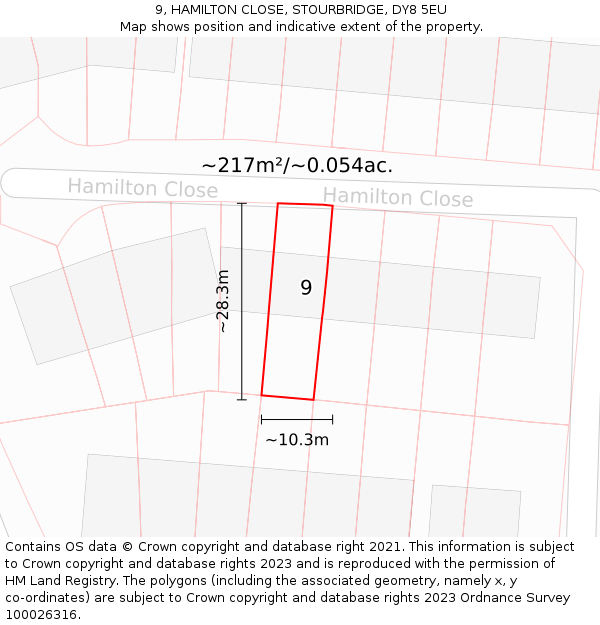 9, HAMILTON CLOSE, STOURBRIDGE, DY8 5EU: Plot and title map