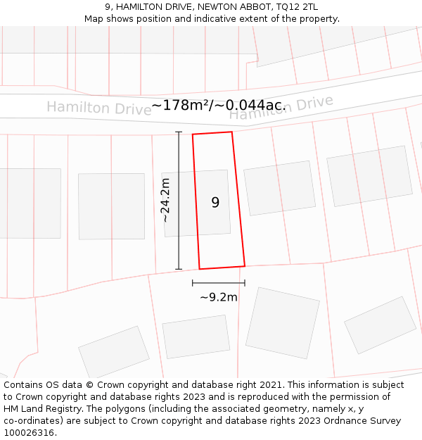 9, HAMILTON DRIVE, NEWTON ABBOT, TQ12 2TL: Plot and title map