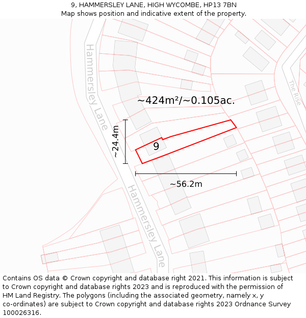 9, HAMMERSLEY LANE, HIGH WYCOMBE, HP13 7BN: Plot and title map