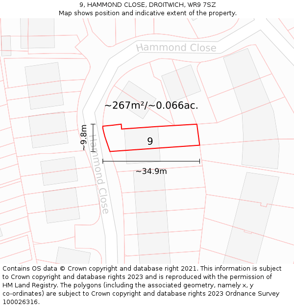 9, HAMMOND CLOSE, DROITWICH, WR9 7SZ: Plot and title map