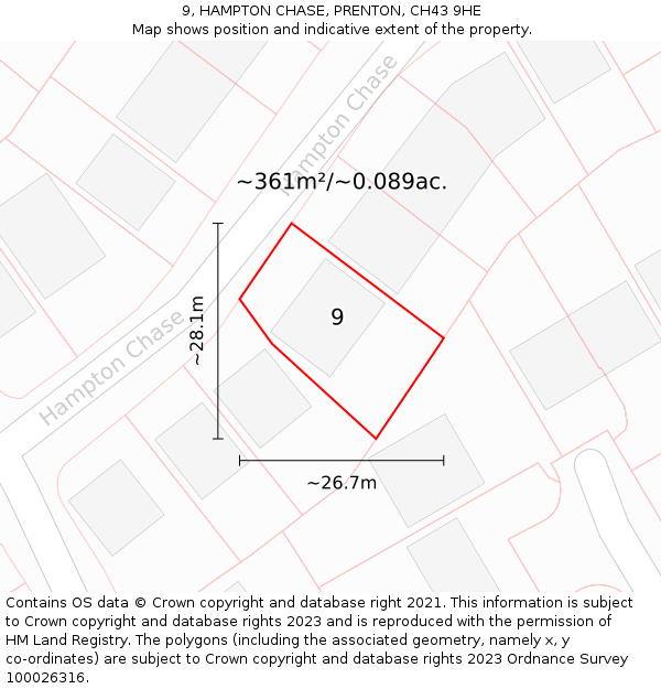 9, HAMPTON CHASE, PRENTON, CH43 9HE: Plot and title map