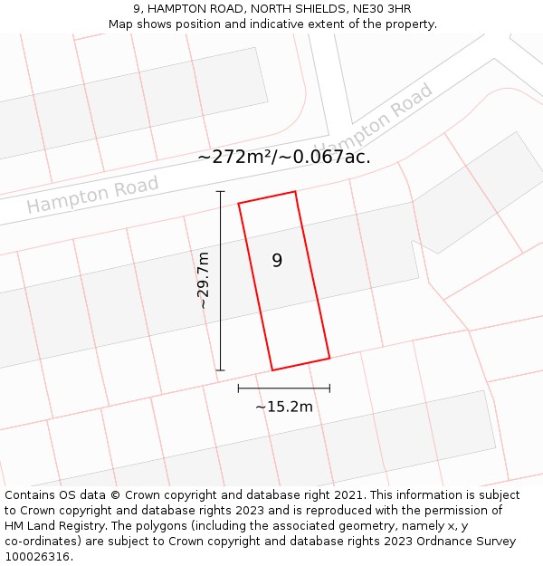 9, HAMPTON ROAD, NORTH SHIELDS, NE30 3HR: Plot and title map