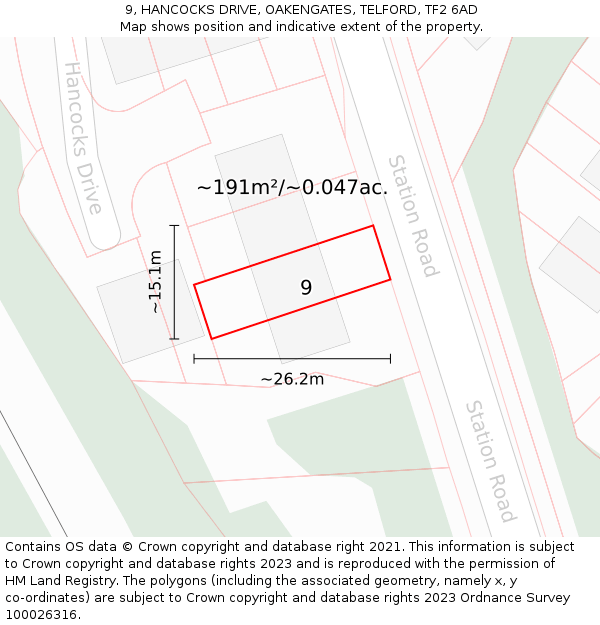 9, HANCOCKS DRIVE, OAKENGATES, TELFORD, TF2 6AD: Plot and title map