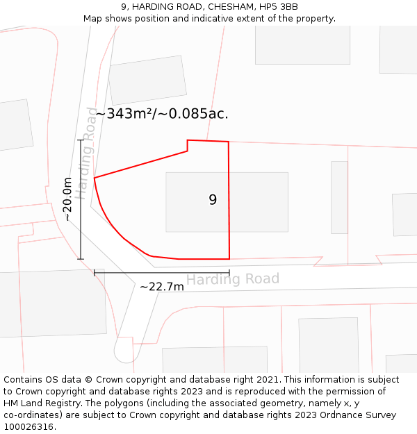 9, HARDING ROAD, CHESHAM, HP5 3BB: Plot and title map
