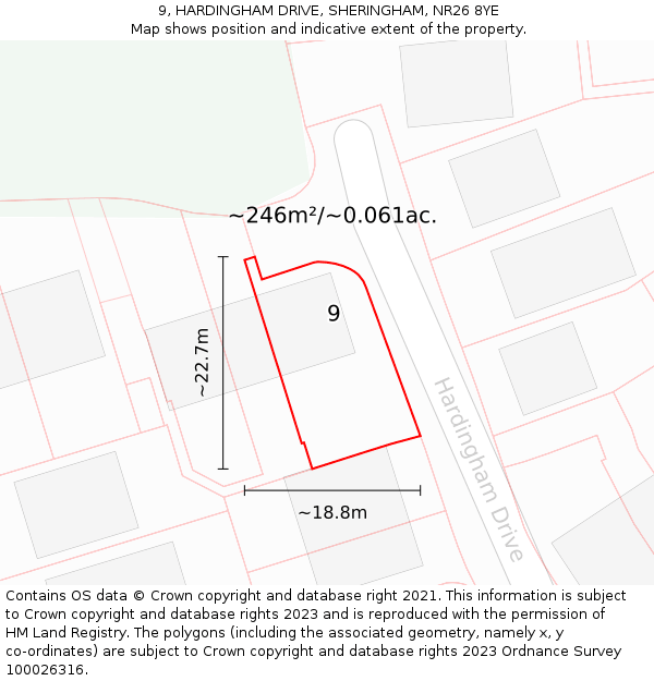 9, HARDINGHAM DRIVE, SHERINGHAM, NR26 8YE: Plot and title map