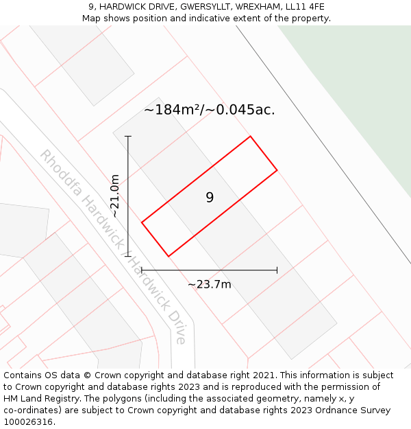 9, HARDWICK DRIVE, GWERSYLLT, WREXHAM, LL11 4FE: Plot and title map