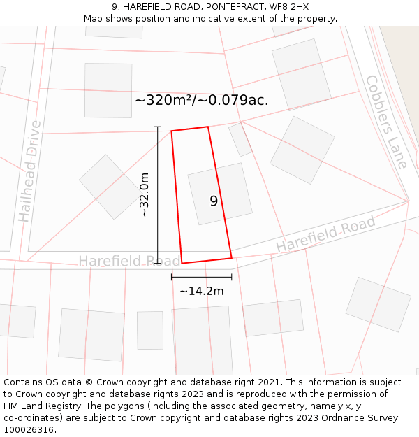 9, HAREFIELD ROAD, PONTEFRACT, WF8 2HX: Plot and title map