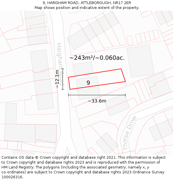 9, HARGHAM ROAD, ATTLEBOROUGH, NR17 2ER: Plot and title map