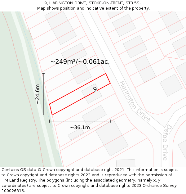 9, HARINGTON DRIVE, STOKE-ON-TRENT, ST3 5SU: Plot and title map